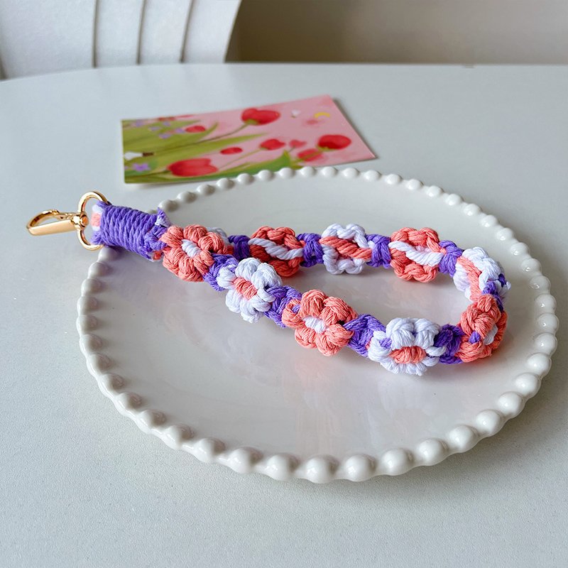 Custom Bohemian Style Hand Woven Daisy Nylon Phone Strap Lanyard Short Anti-Lost Mobile Phone Necklace