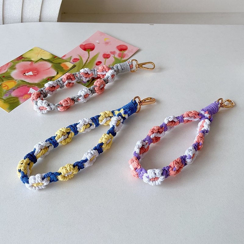 Custom Bohemian Style Hand Woven Daisy Nylon Phone Strap Lanyard Short Anti-Lost Mobile Phone Necklace