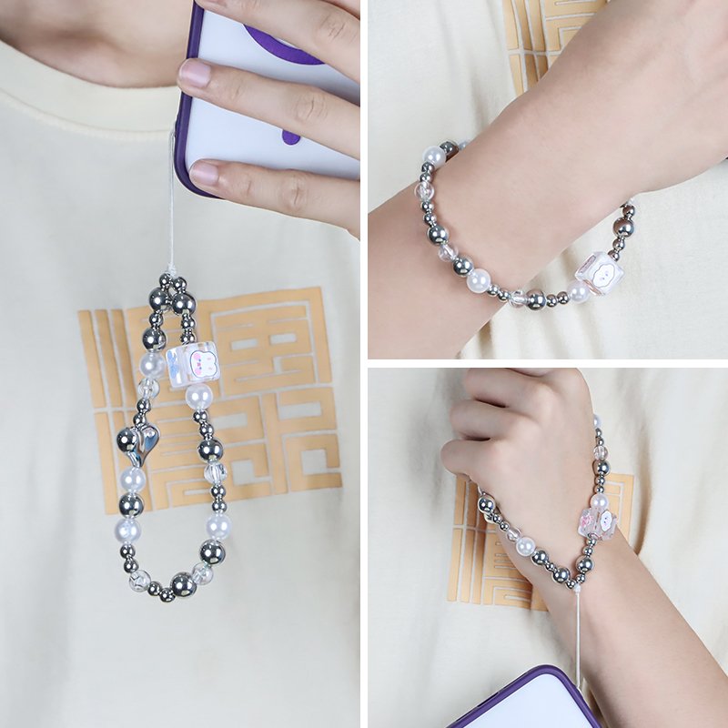 Hot Selling Custom Beaded Cute Flower Phone Strap Phone Chain Strap Strap Lanyard acrylic Beads Mobile Phone Chain for Girl gift
