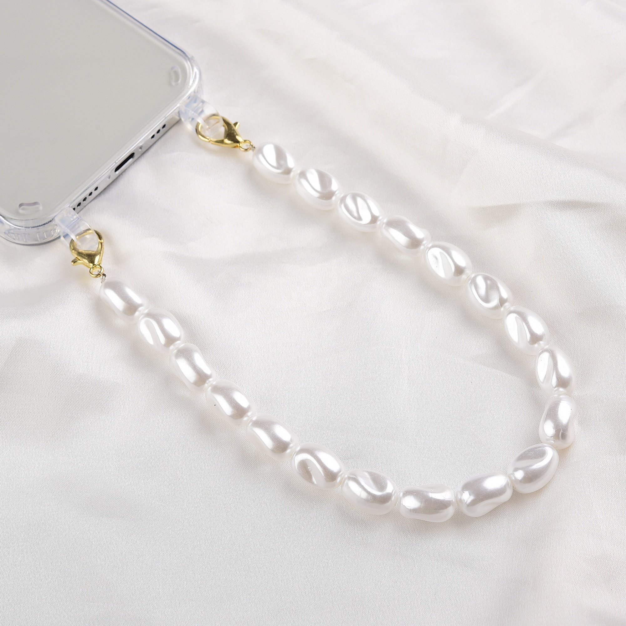 Colored Korea Elastic Phone Rope Universal Cross Body Letter Accessories Long Necklace Baroque Pearl Smart Cell Phone Strap