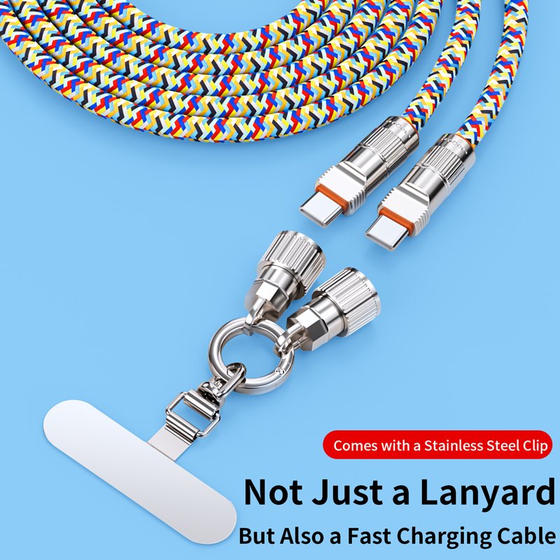 2-in-1 PD 66W Fast Charging Neck Crossbody Strap with Lanyard and Charging Cable for iPhone 15 Mobile Phone Straps