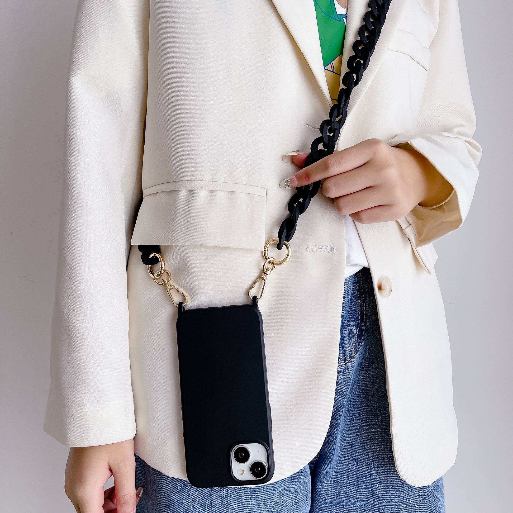 Street Fashion Girls Luxury Acrylic Chain Customised Length Shoulder Srrap For iPhone 16 15 14 12 13 Pro 11 Pro Max
