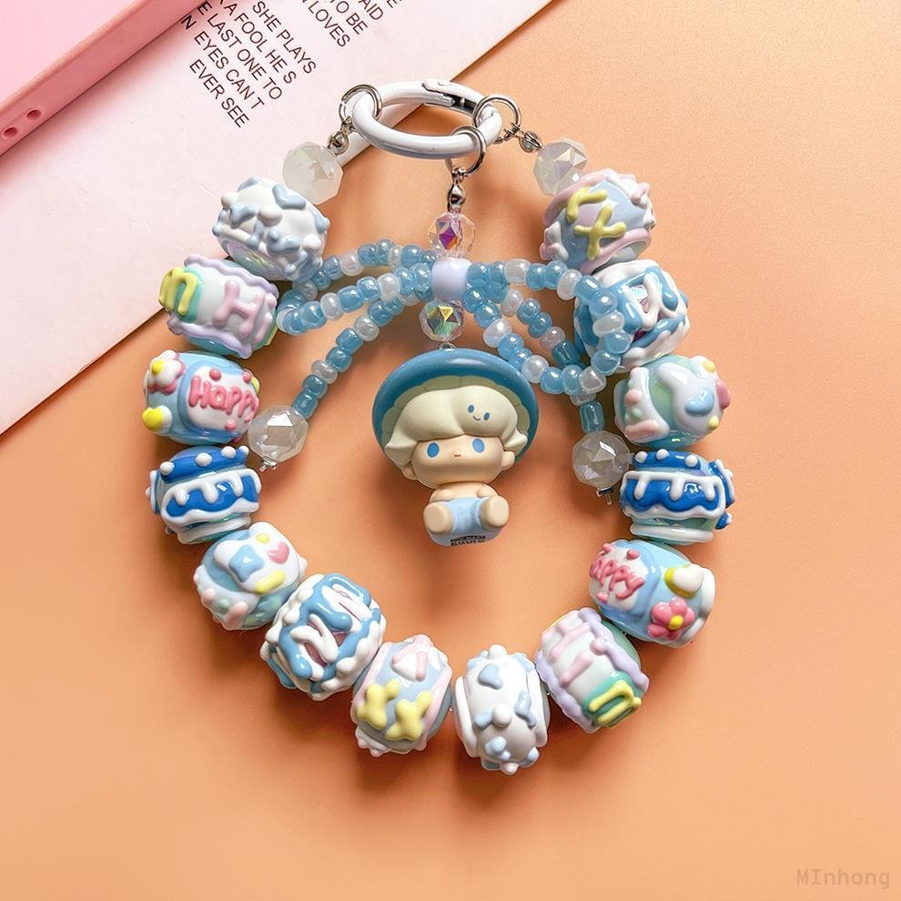 Ture Pop Mart Made Mushroom Elf Series Mobile Phone Charm Hand Painted Beads String Doll Pendant Girls Gift