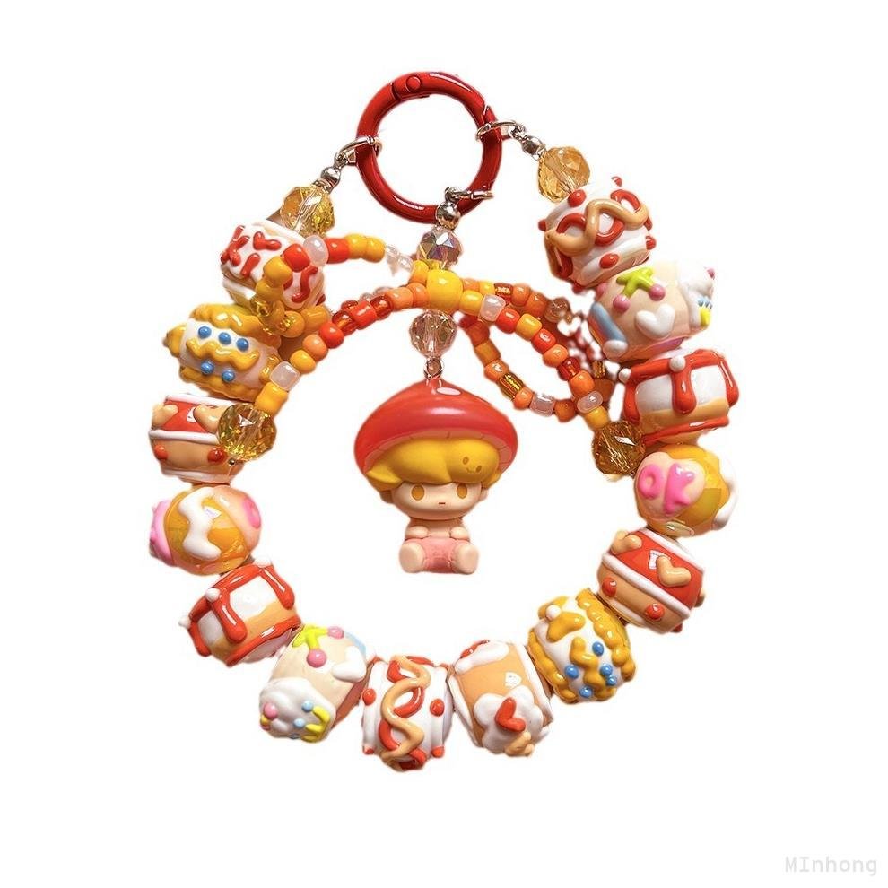 Ture Pop Mart Made Mushroom Elf Series Mobile Phone Charm Hand Painted Beads String Doll Pendant Girls Gift