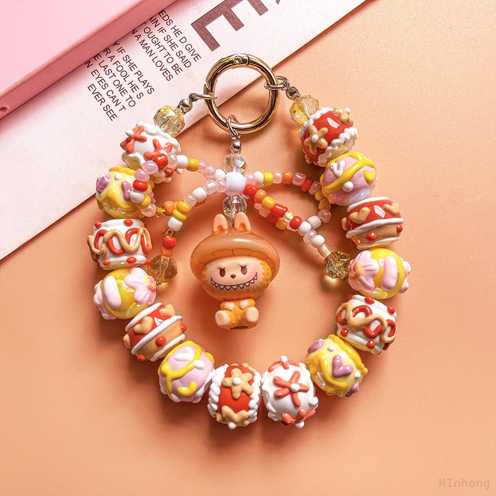 Ture Pop Mart Made Mushroom Elf Series Mobile Phone Charm Hand Painted Beads String Doll Pendant Girls Gift