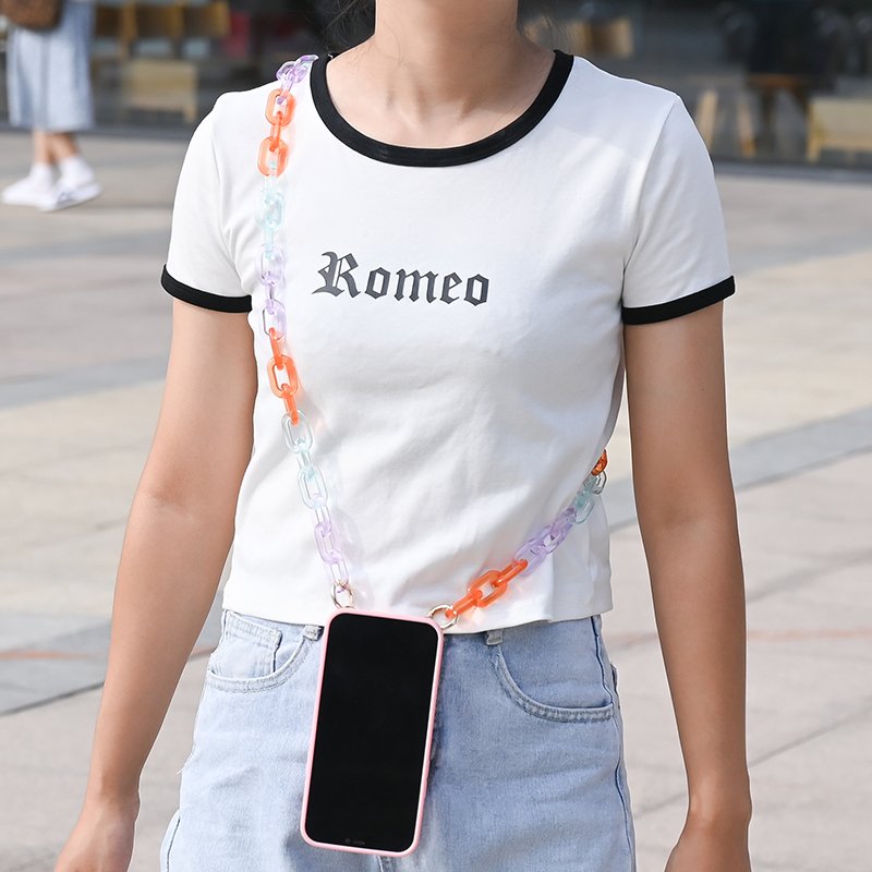 120CM Durable Bag Chain Cell Phone Necklace Accessories Jewelry Big Transparent Acrylic Mobile Phone Strap Lanyard for Women