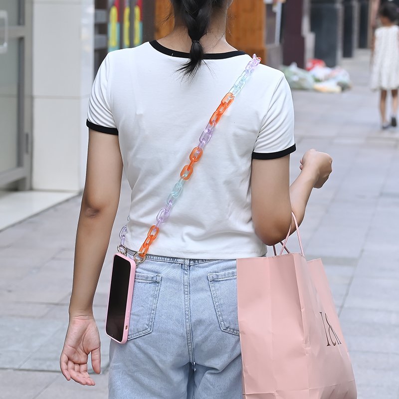 120CM Durable Bag Chain Cell Phone Necklace Accessories Jewelry Big Transparent Acrylic Mobile Phone Strap Lanyard for Women