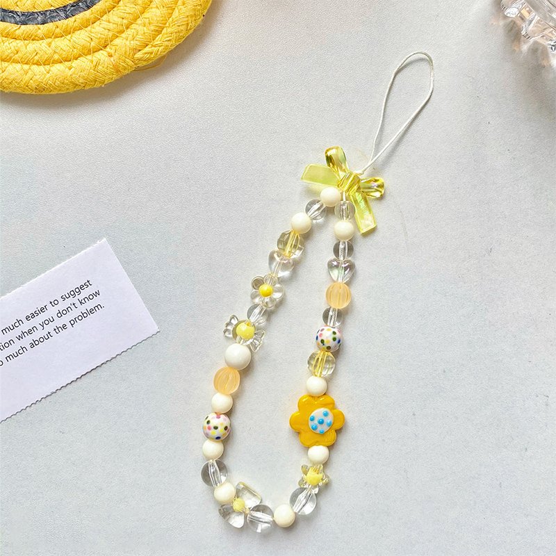 Newest Designer Beaded Chain Flower Bow Mobile Phone Lanyard Beauty Accessories Anti-lost Cellphone Case Wrist Strap