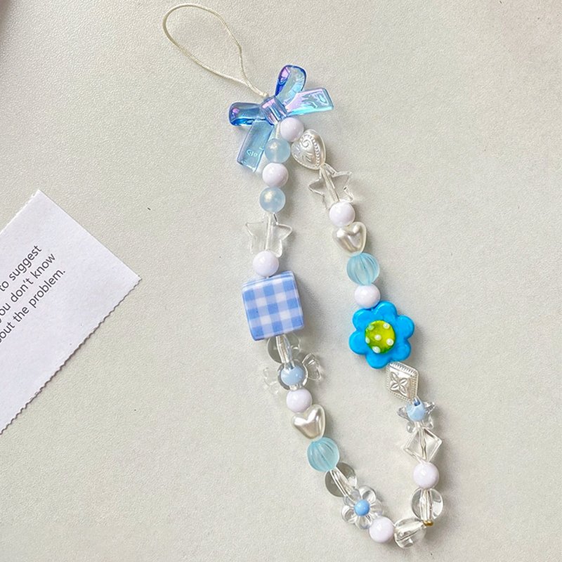 Newest Designer Beaded Chain Flower Bow Mobile Phone Lanyard Beauty Accessories Anti-lost Cellphone Case Wrist Strap