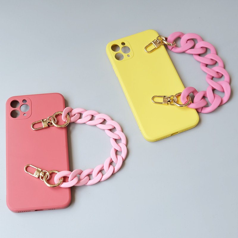 Pink Matte Acrylic Mobile Phone Chain Rubber Touch Paint Thick Bag Decoration Chain Women Crossbody Phone Necklace 120cm