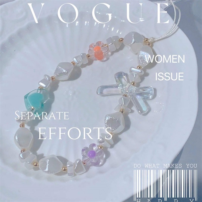 REWIN Fancy Handmade Flower Bowknot Unique Pearl Beaded Cellphone Wristlet Pendant Mobile Phone Chain Lanyard Keychain