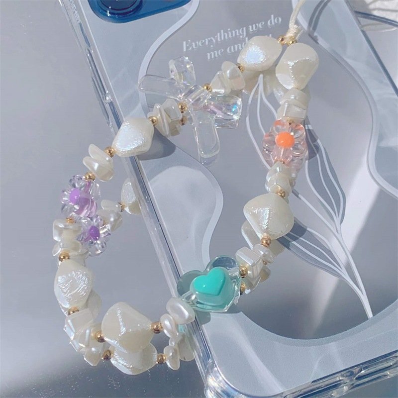 REWIN Fancy Handmade Flower Bowknot Unique Pearl Beaded Cellphone Wristlet Pendant Mobile Phone Chain Lanyard Keychain