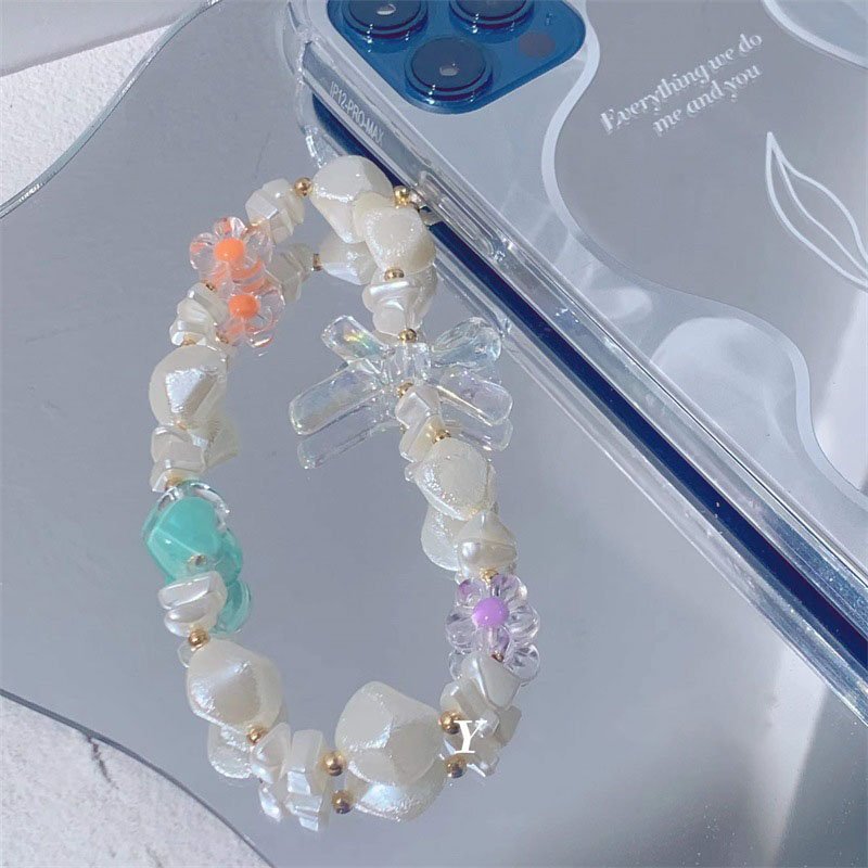 REWIN Fancy Handmade Flower Bowknot Unique Pearl Beaded Cellphone Wristlet Pendant Mobile Phone Chain Lanyard Keychain