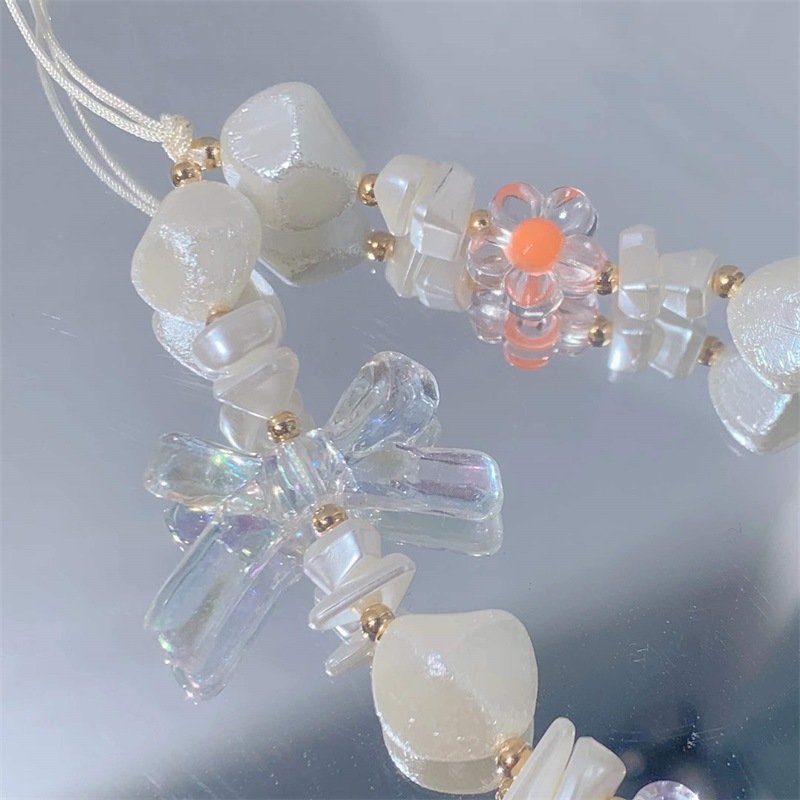 REWIN Fancy Handmade Flower Bowknot Unique Pearl Beaded Cellphone Wristlet Pendant Mobile Phone Chain Lanyard Keychain