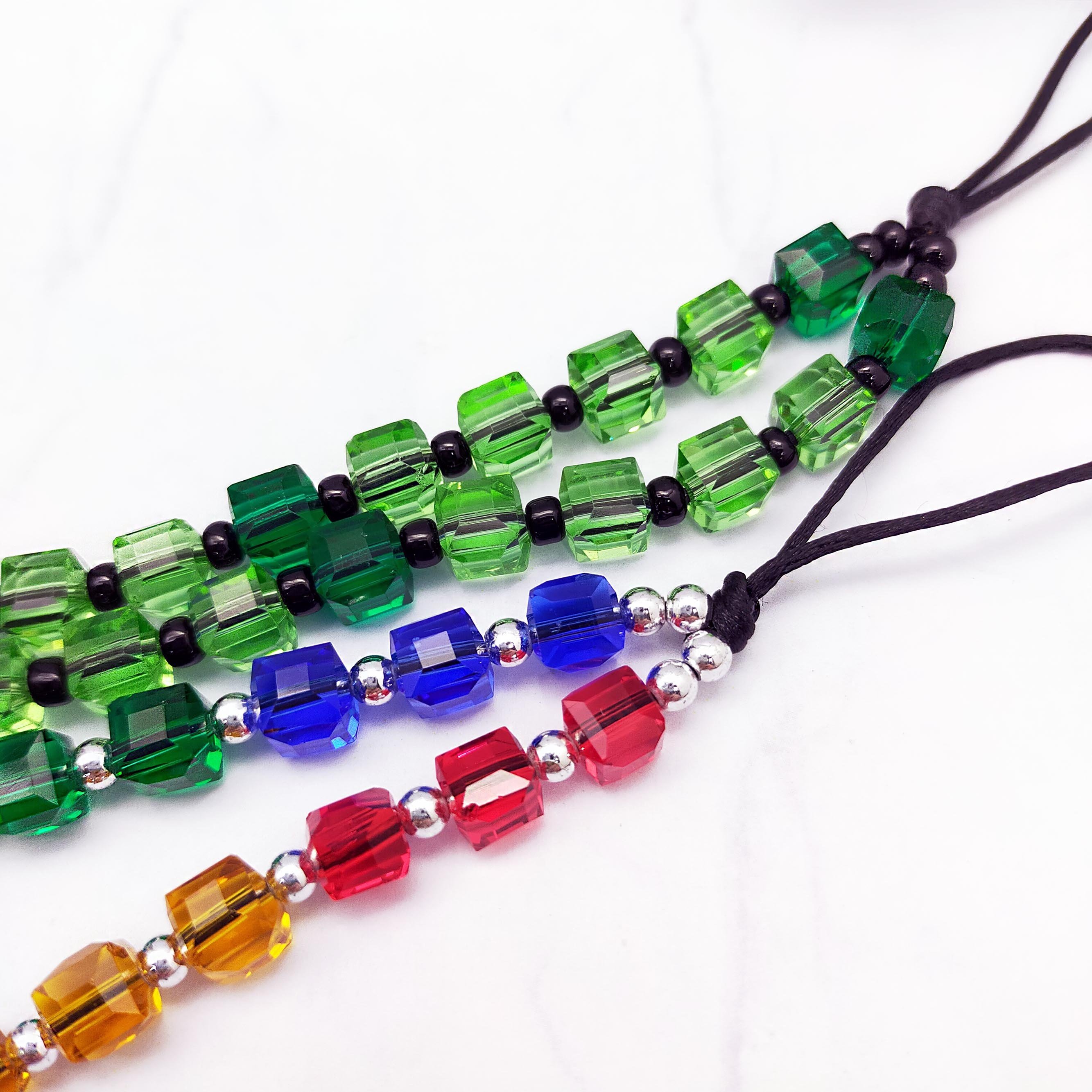 Fashion Jewelry dyed square transparent glass beads mobile phone chains girls phone strap phone charms