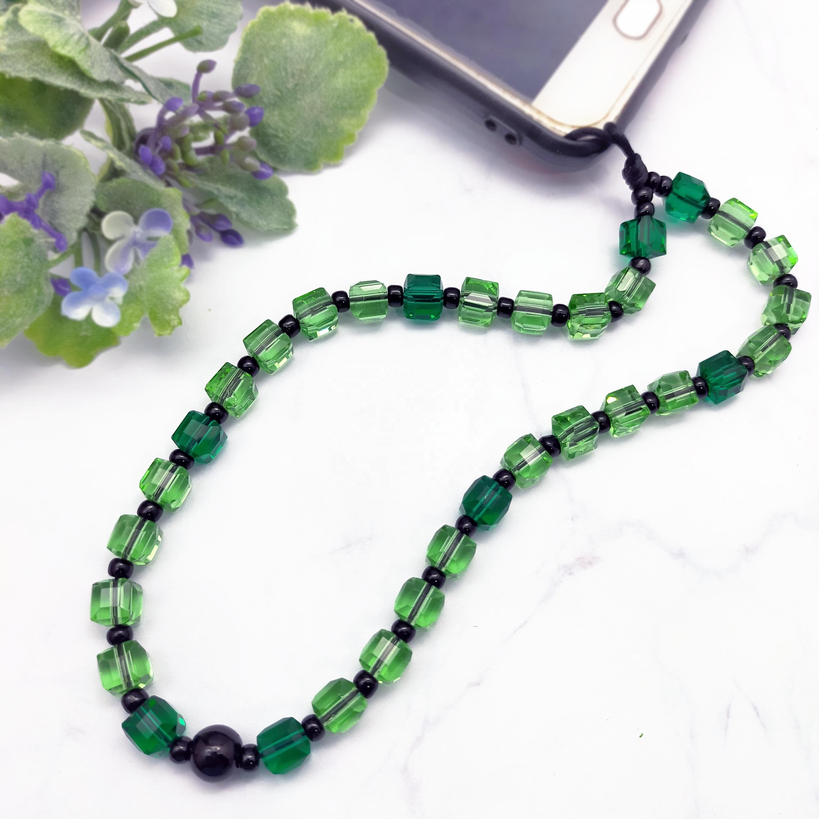Fashion Jewelry dyed square transparent glass beads mobile phone chains girls phone strap phone charms