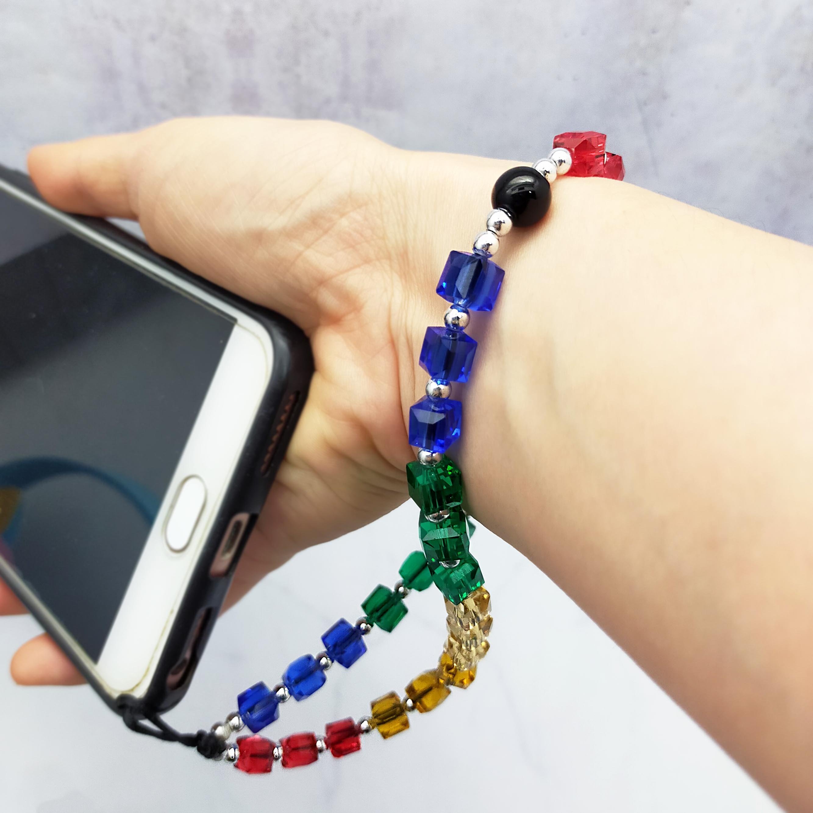 Fashion Jewelry dyed square transparent glass beads mobile phone chains girls phone strap phone charms