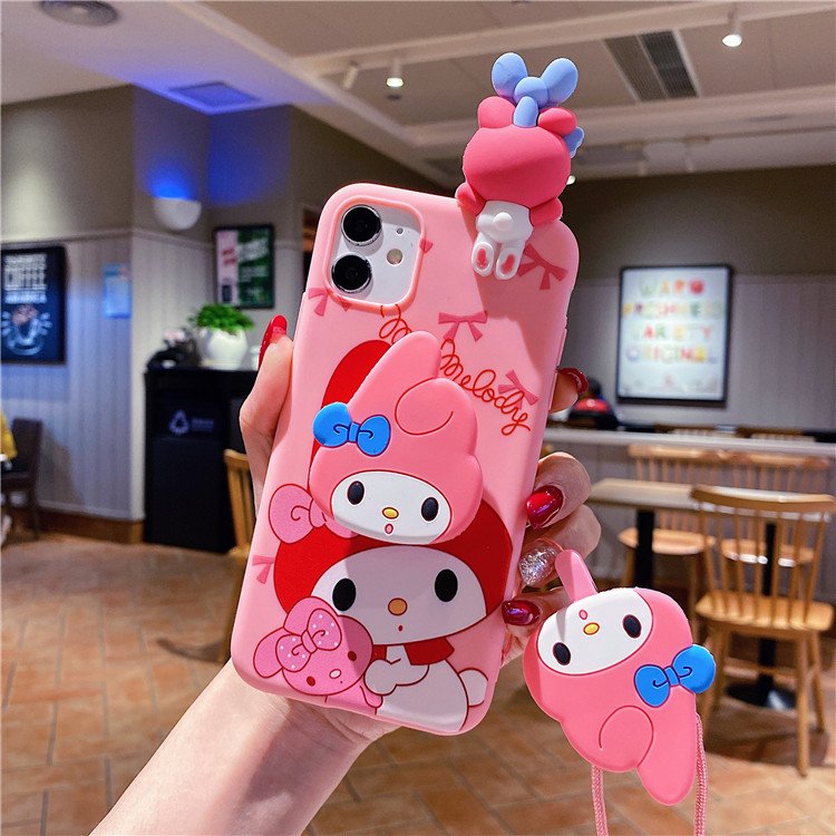 Cartoon Kitty Cat Silicone Mobile Phone Case stand For iPhone 16 15 14 13 12 11 Pro max Sling Kulomi Shockproof Back tpu cover