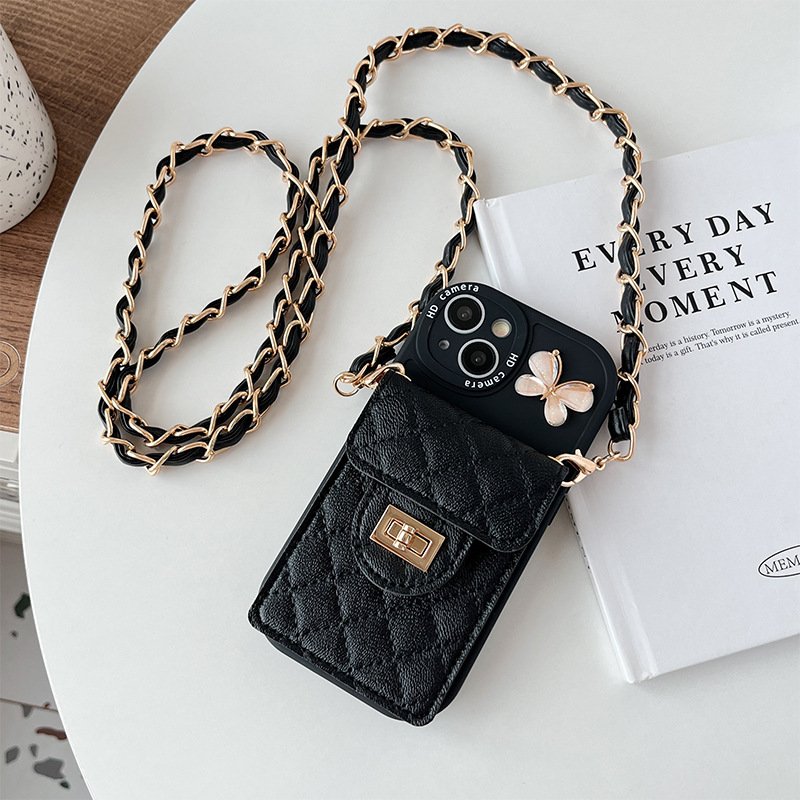 Luxury Card Slot Holder Wallet Crossbody Phone Case For iphones 15 pro max 14 Plus 16 Pro Max With Lanyard Neck Cord Chain