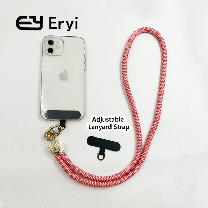 Cell Phone Lanyard Custom Logo Woven Embroidered Short Keychain Charm Chain Crossbody Adjustable Terylene Neck Straps