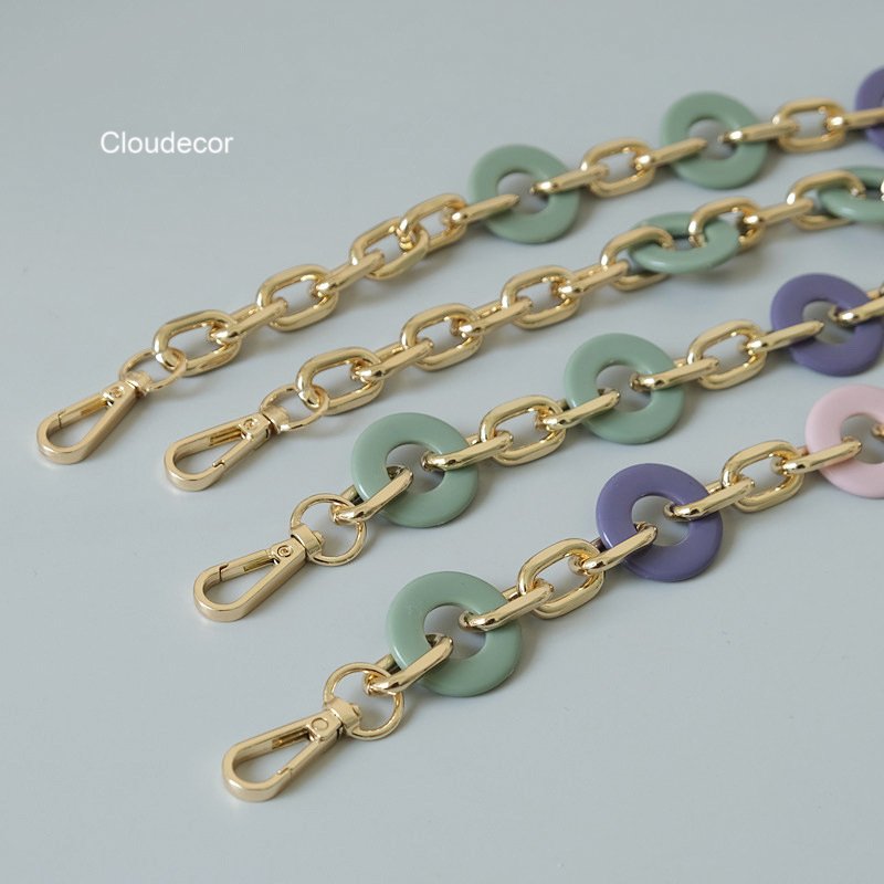 Thin Metal Mobile Phone Chain Round Green Purple Chain Gold Plated Cute Shoulder Purse Chain For Phone Strap Necklace 120cm