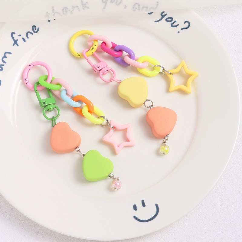 Solid Color Heart Key Chain Accessories Customized Lanyard Cord String Strap Universal Mobile Charm Hook Cell Phone Charms Beads