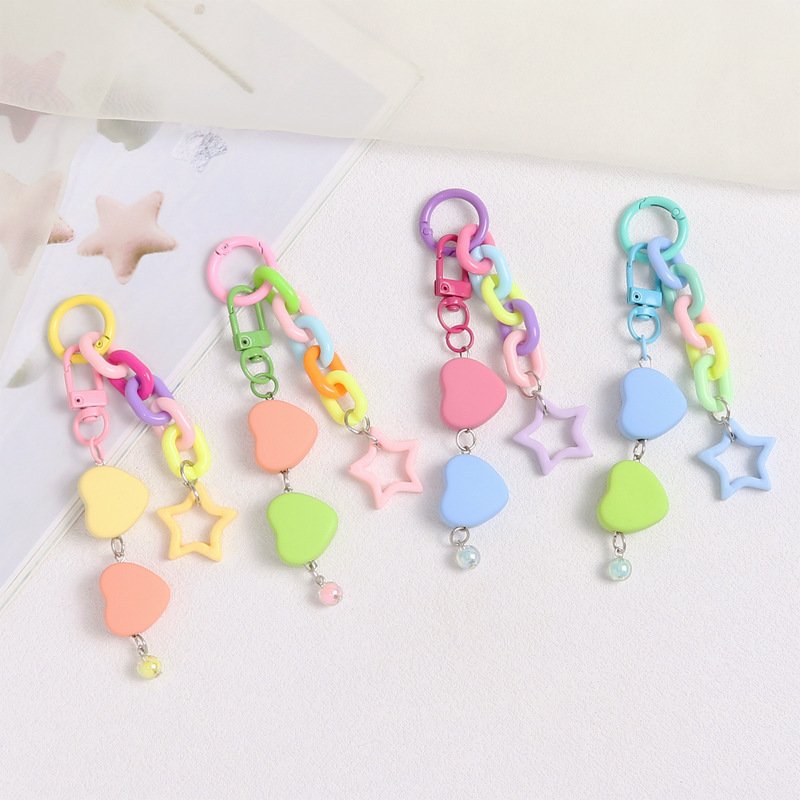 Solid Color Heart Key Chain Accessories Customized Lanyard Cord String Strap Universal Mobile Charm Hook Cell Phone Charms Beads
