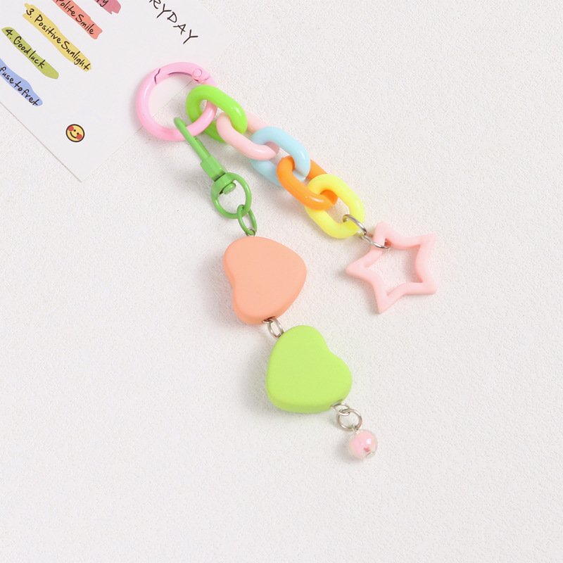 Solid Color Heart Key Chain Accessories Customized Lanyard Cord String Strap Universal Mobile Charm Hook Cell Phone Charms Beads