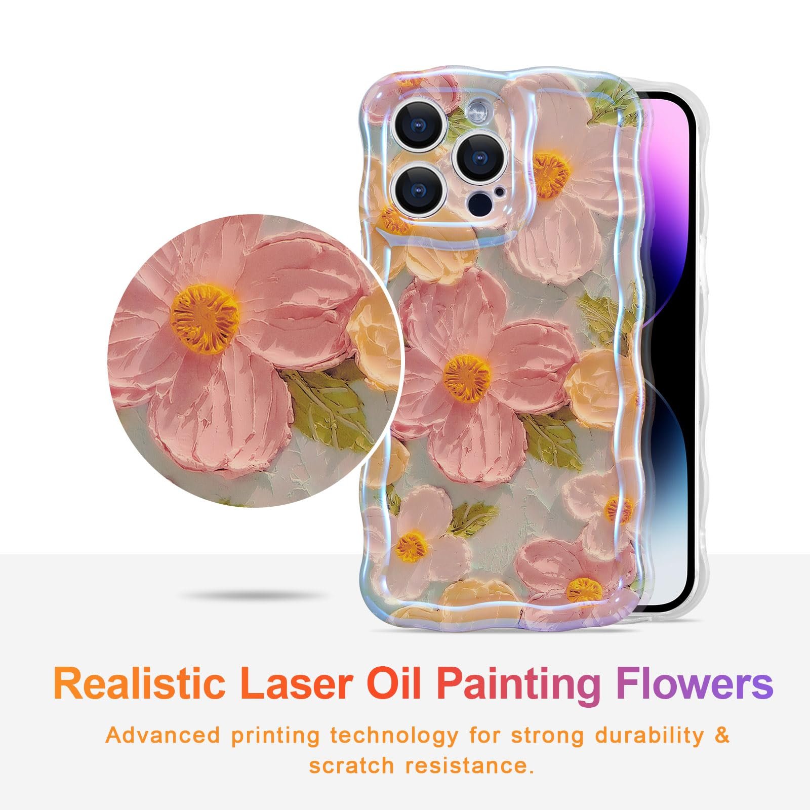 fashion Irregular Wave Edge Oil painting flower Printing TPU Mobile Phone Cover Case For Iphone11 12 13 14 15