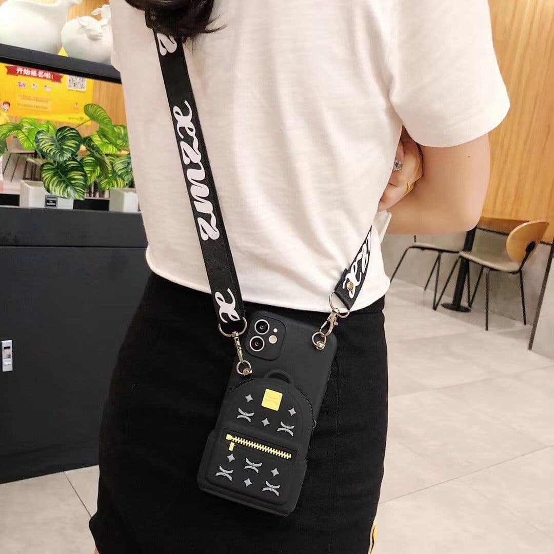 With Crossbody Strap Wallet Bag 3D Cute Luxury Girl Women Silicone Phone Case Cover For Iphone X Xs 11 12 13 14 15 Plus Pro Max