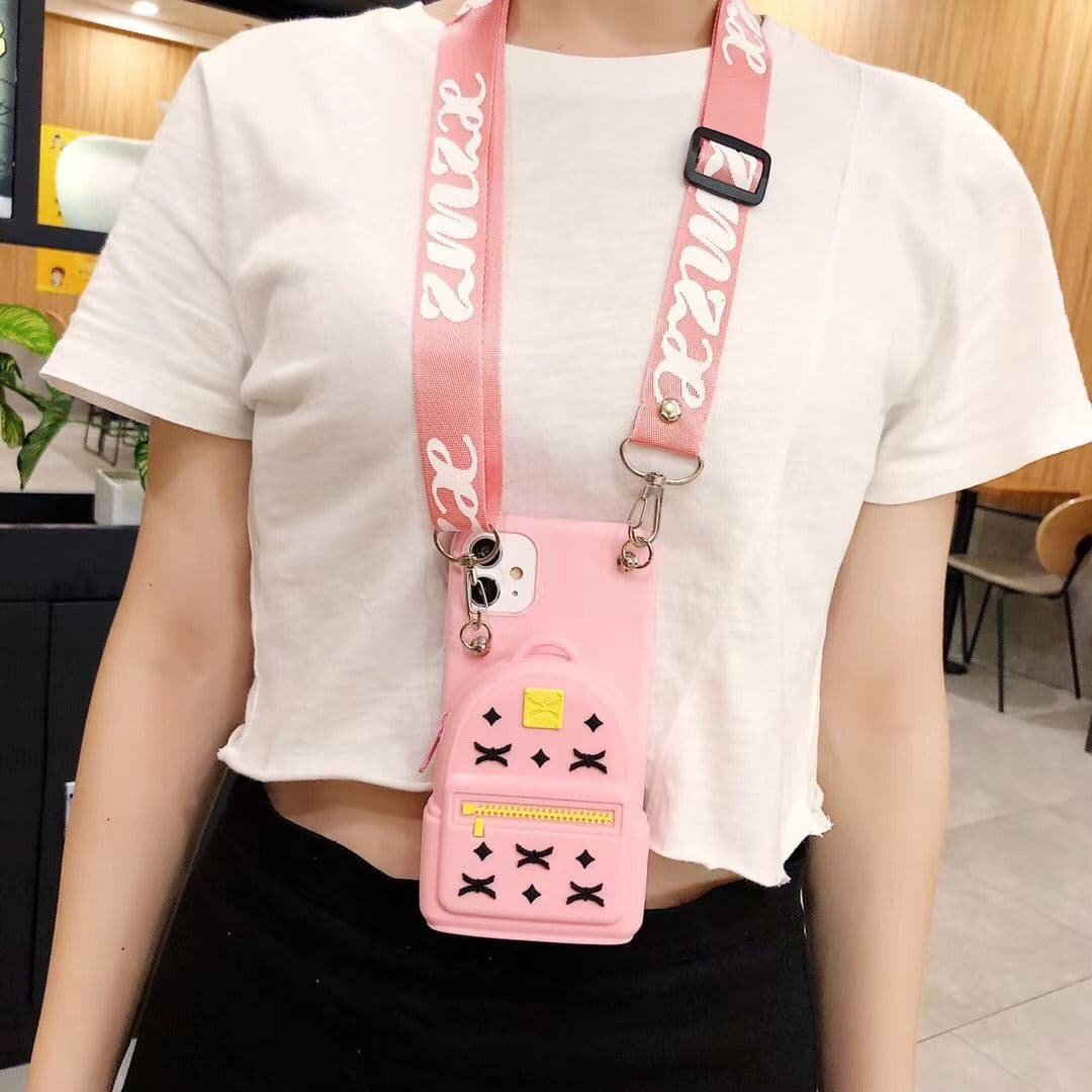 With Crossbody Strap Wallet Bag 3D Cute Luxury Girl Women Silicone Phone Case Cover For Iphone X Xs 11 12 13 14 15 Plus Pro Max