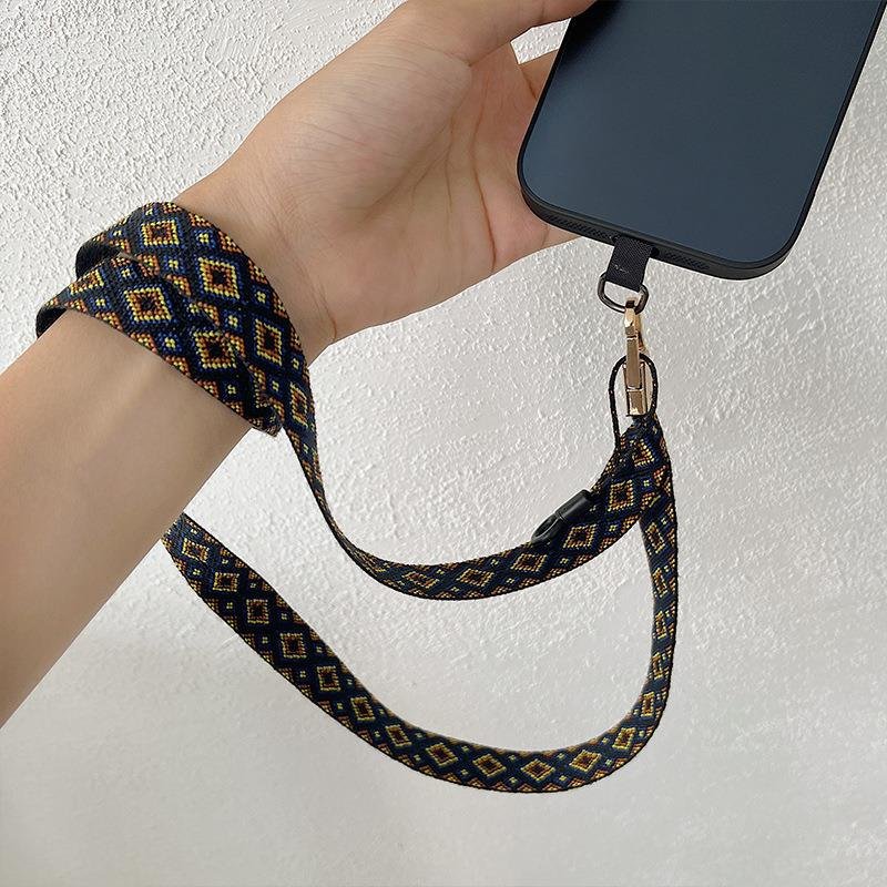 Universal bohemian woven shoulder braided crossbody polyester necklace mobile phone strap lanyard