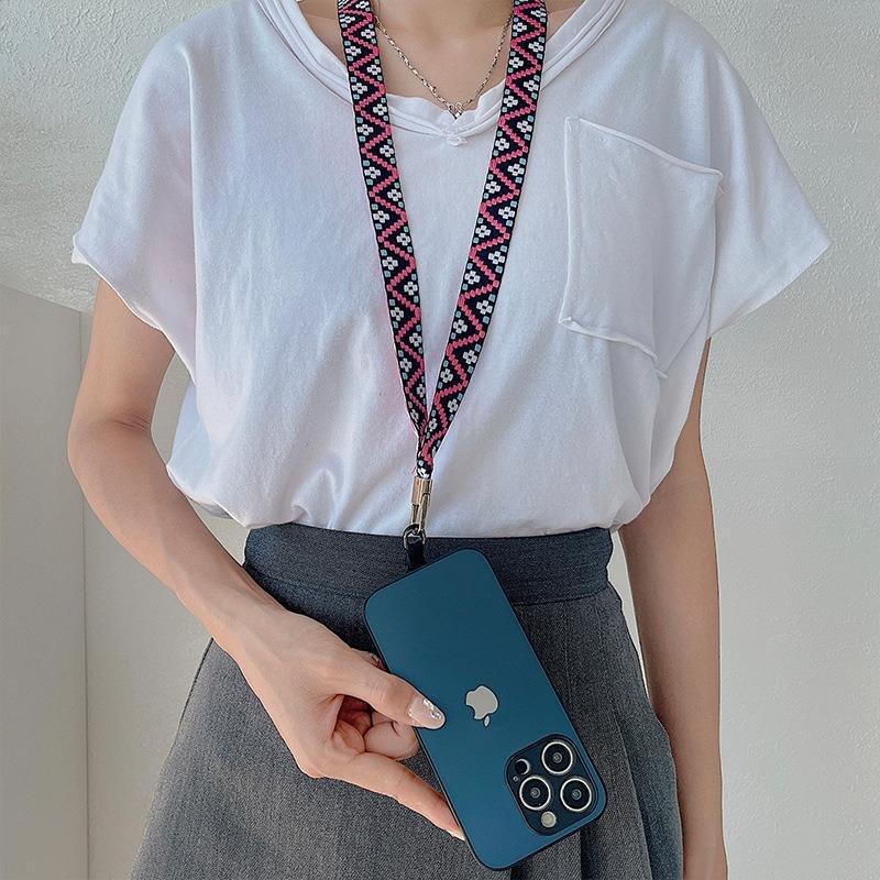 Universal bohemian woven shoulder braided crossbody polyester necklace mobile phone strap lanyard