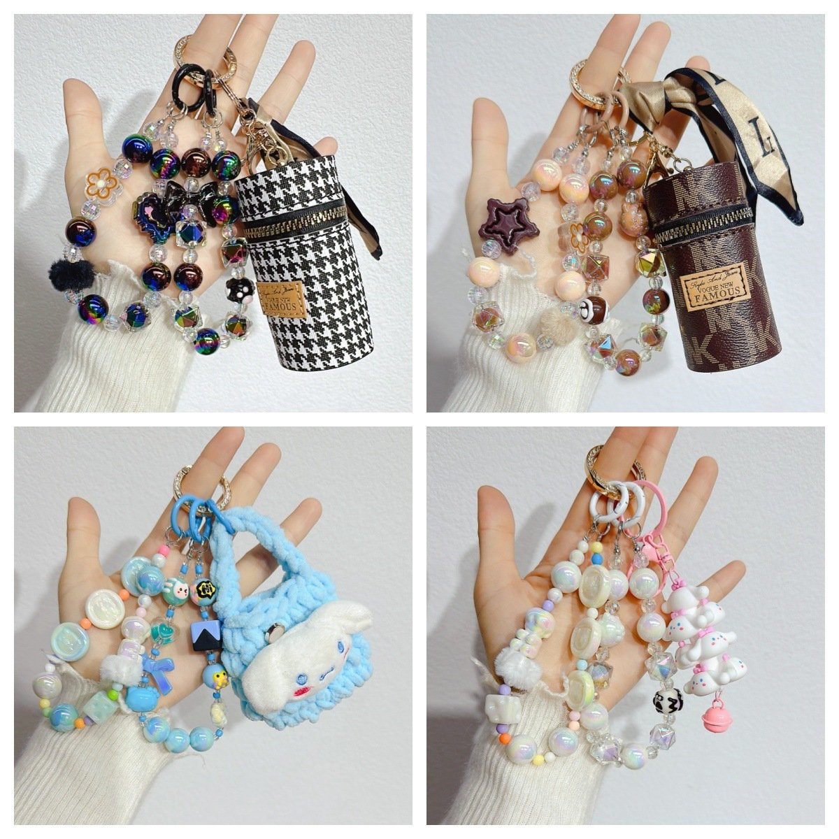Crystal Bead Lanyard Strap Original Design Light Keychain for Mobile Phonechin DIY Decorative Charms for Gift