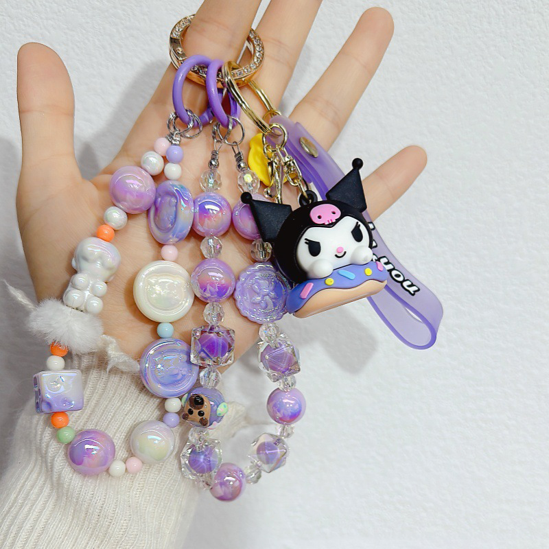 Crystal Bead Lanyard Strap Original Design Light Keychain for Mobile Phonechin DIY Decorative Charms for Gift