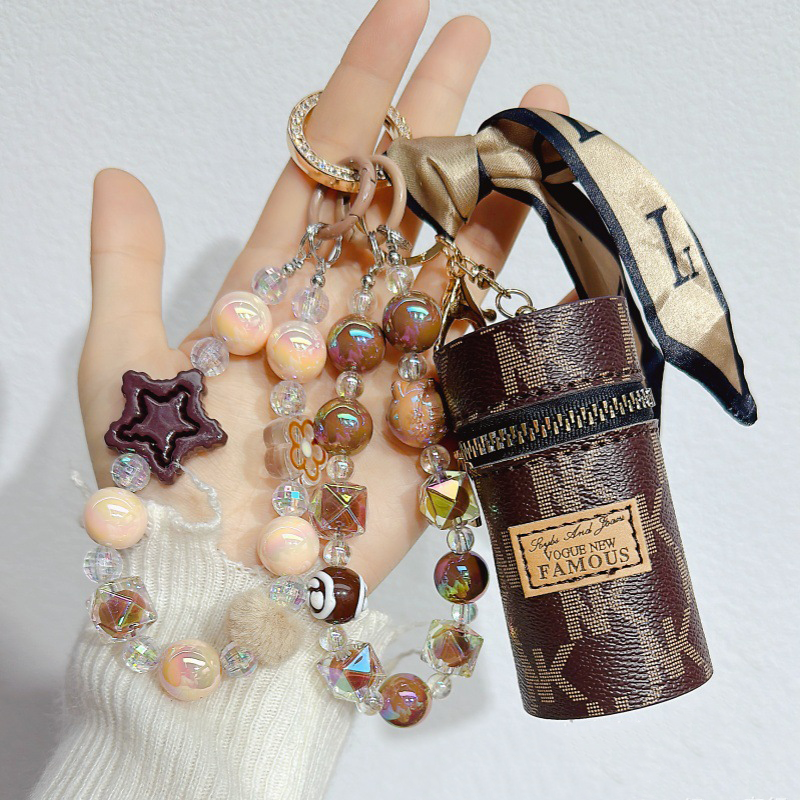 Crystal Bead Lanyard Strap Original Design Light Keychain for Mobile Phonechin DIY Decorative Charms for Gift