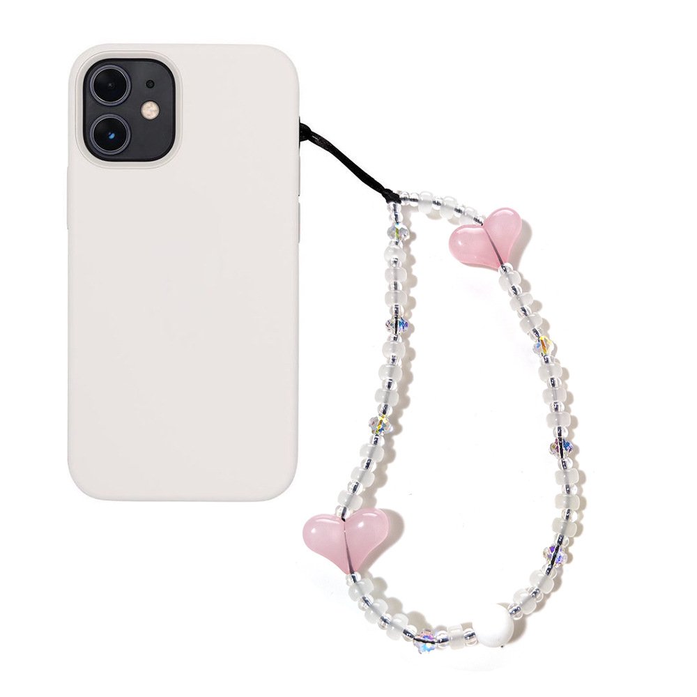 Cute Y2k Glass Black Pink Heart Cellphone Strap Rope Cord Wrist Lanyard Bracelet Chain Phone Case Bag Charms Keychain Girlswomen