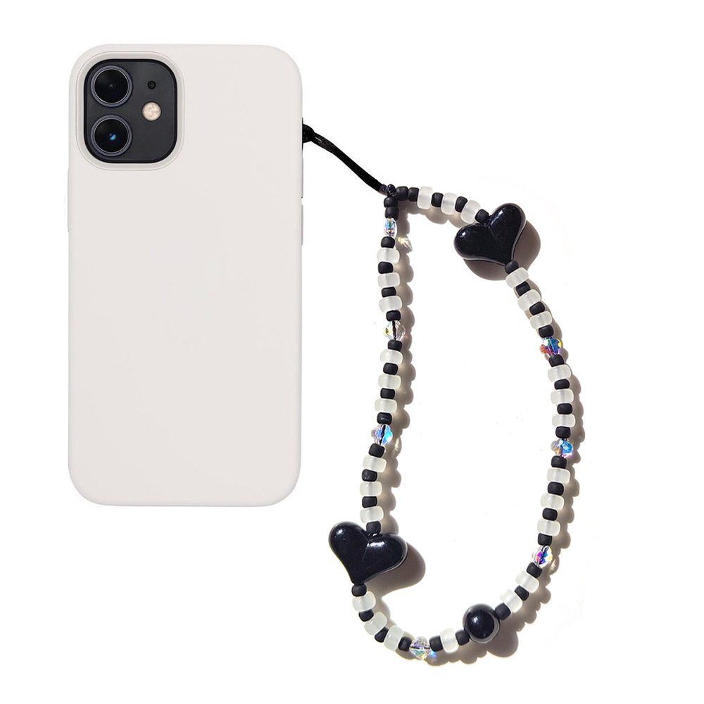 Cute Y2k Glass Black Pink Heart Cellphone Strap Rope Cord Wrist Lanyard Bracelet Chain Phone Case Bag Charms Keychain Girlswomen