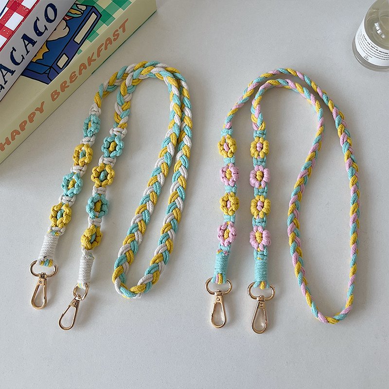 Handmade Macrame Phone Case Lanyard Crochet Daisy Flower Design Crossbody Strap Case Holder for Mobile Cell Phone Accessory