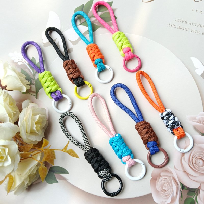 Factory Price Colorful Nylon Braided 12cm Mobile Phone Rope Camera Mini Speaker Keychain Hand Wrist Strap