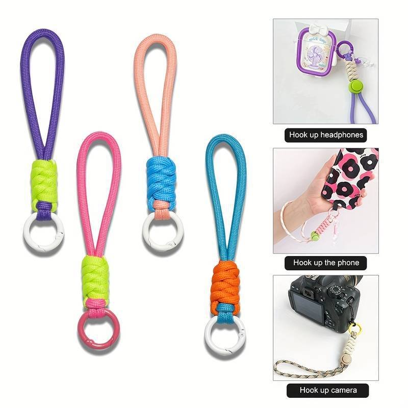Factory Price Colorful Nylon Braided 12cm Mobile Phone Rope Camera Mini Speaker Keychain Hand Wrist Strap