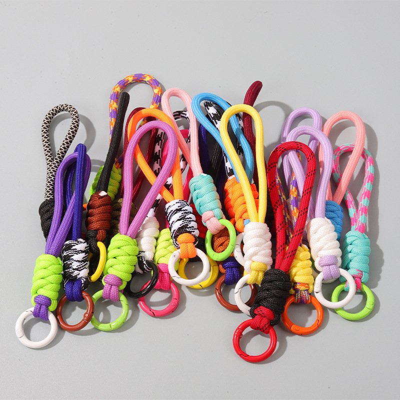 Factory Price Colorful Nylon Braided 12cm Mobile Phone Rope Camera Mini Speaker Keychain Hand Wrist Strap