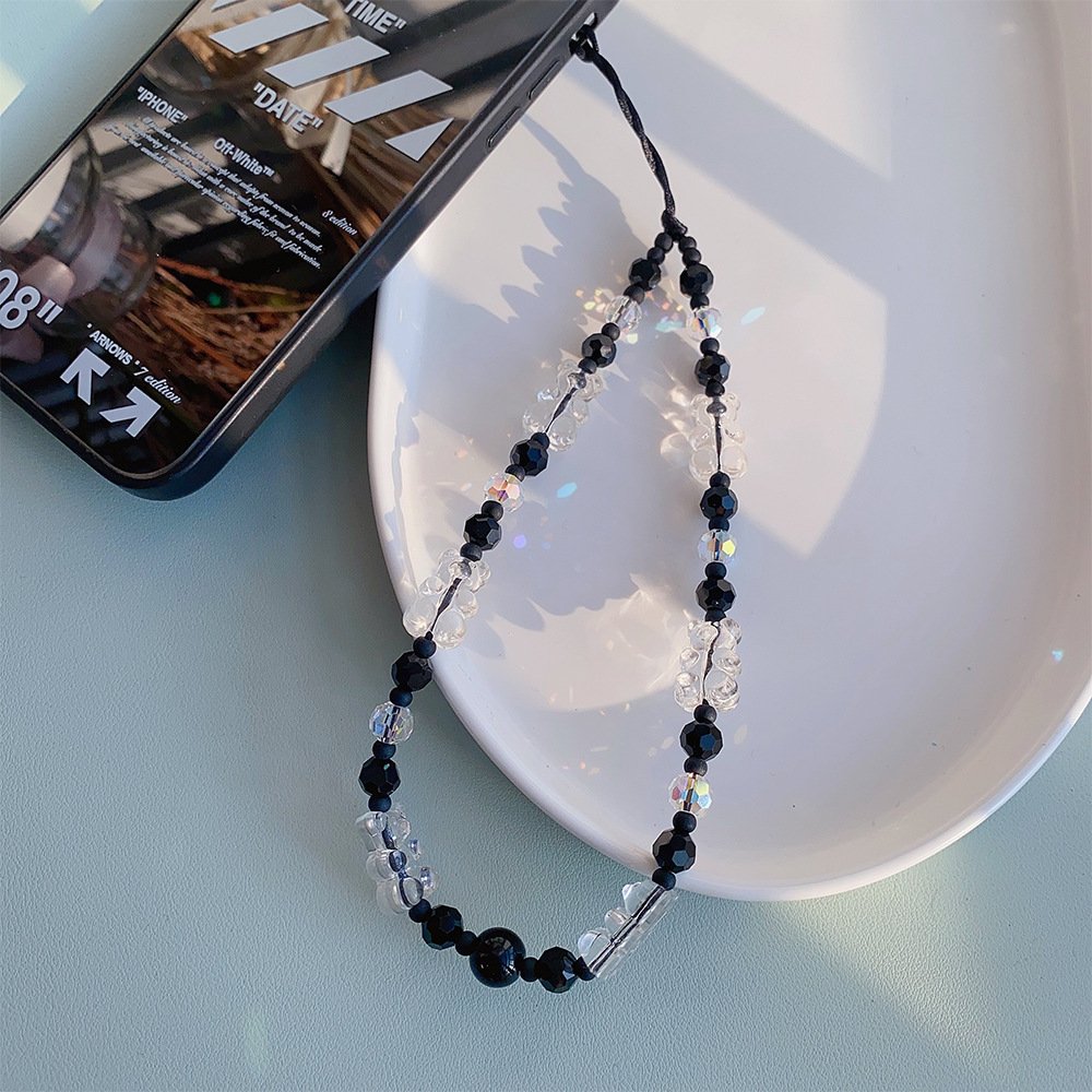 Sumer Crystal Cute Bear Personality Lanyard Phone Chain Mobile Chain Colorful Bead Anti-lost Phone Chain Strap Charm
