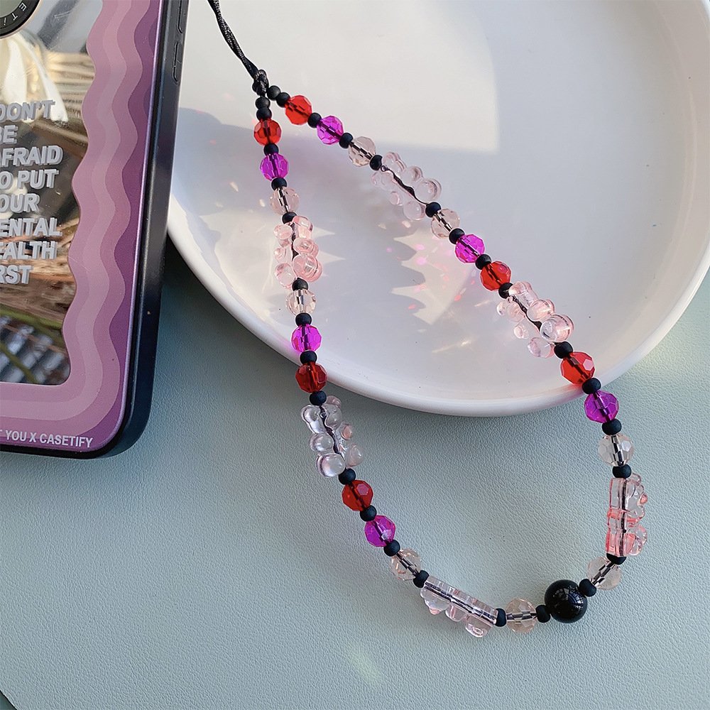 Sumer Crystal Cute Bear Personality Lanyard Phone Chain Mobile Chain Colorful Bead Anti-lost Phone Chain Strap Charm