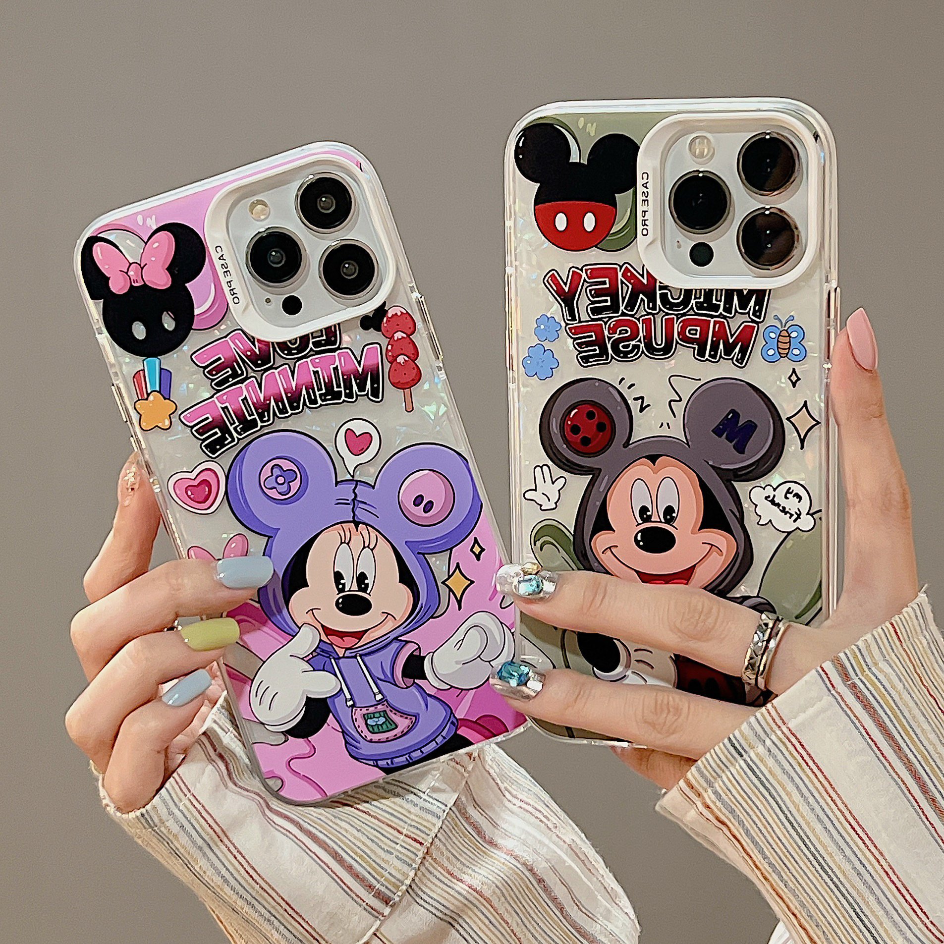 Cartoon Mickey Acrylic Mobile Phone Case For iPhone 16 15 14 13 12 11 Pro max Silicone TPU Minnie Printing Shockproof Back Cover