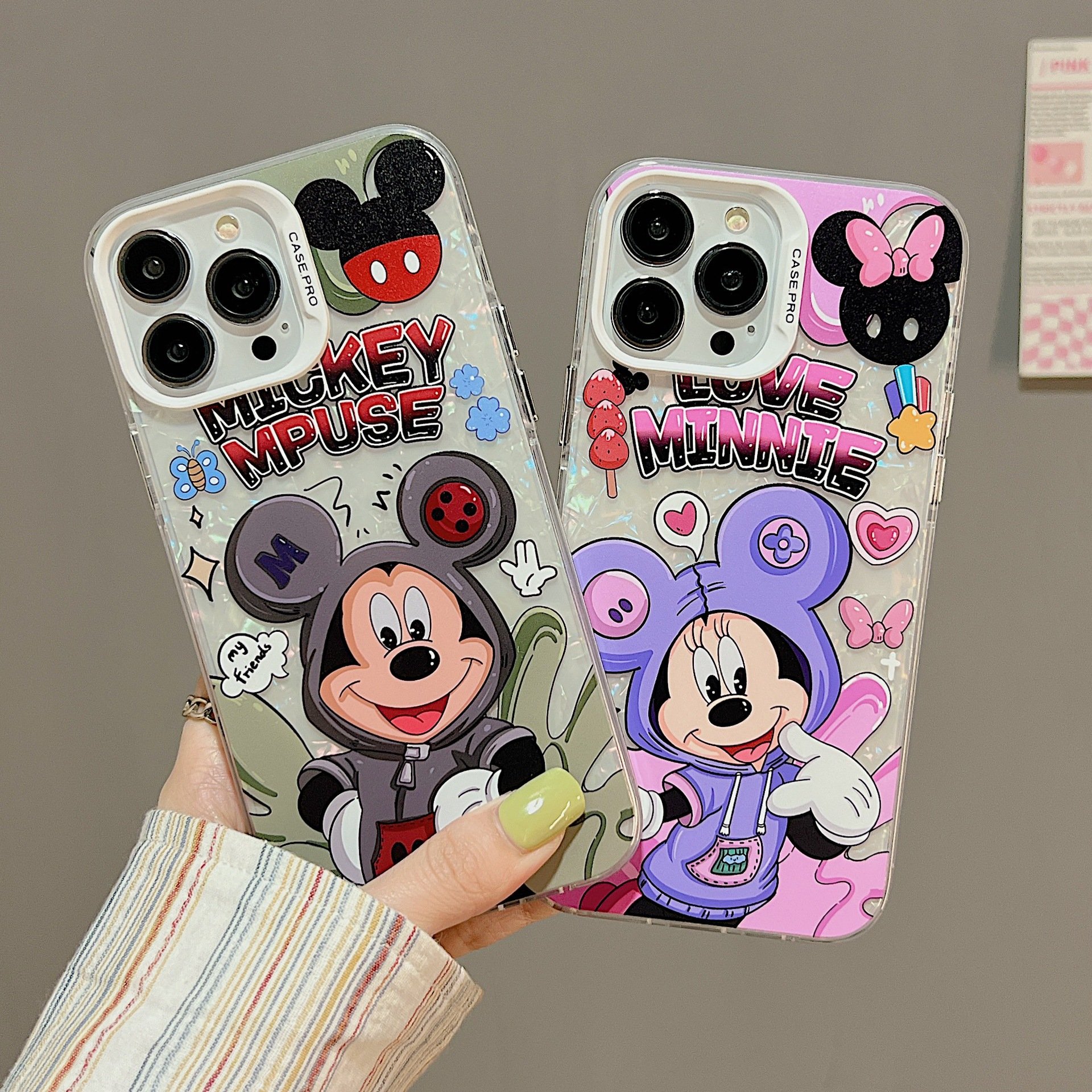 Cartoon Mickey Acrylic Mobile Phone Case For iPhone 16 15 14 13 12 11 Pro max Silicone TPU Minnie Printing Shockproof Back Cover