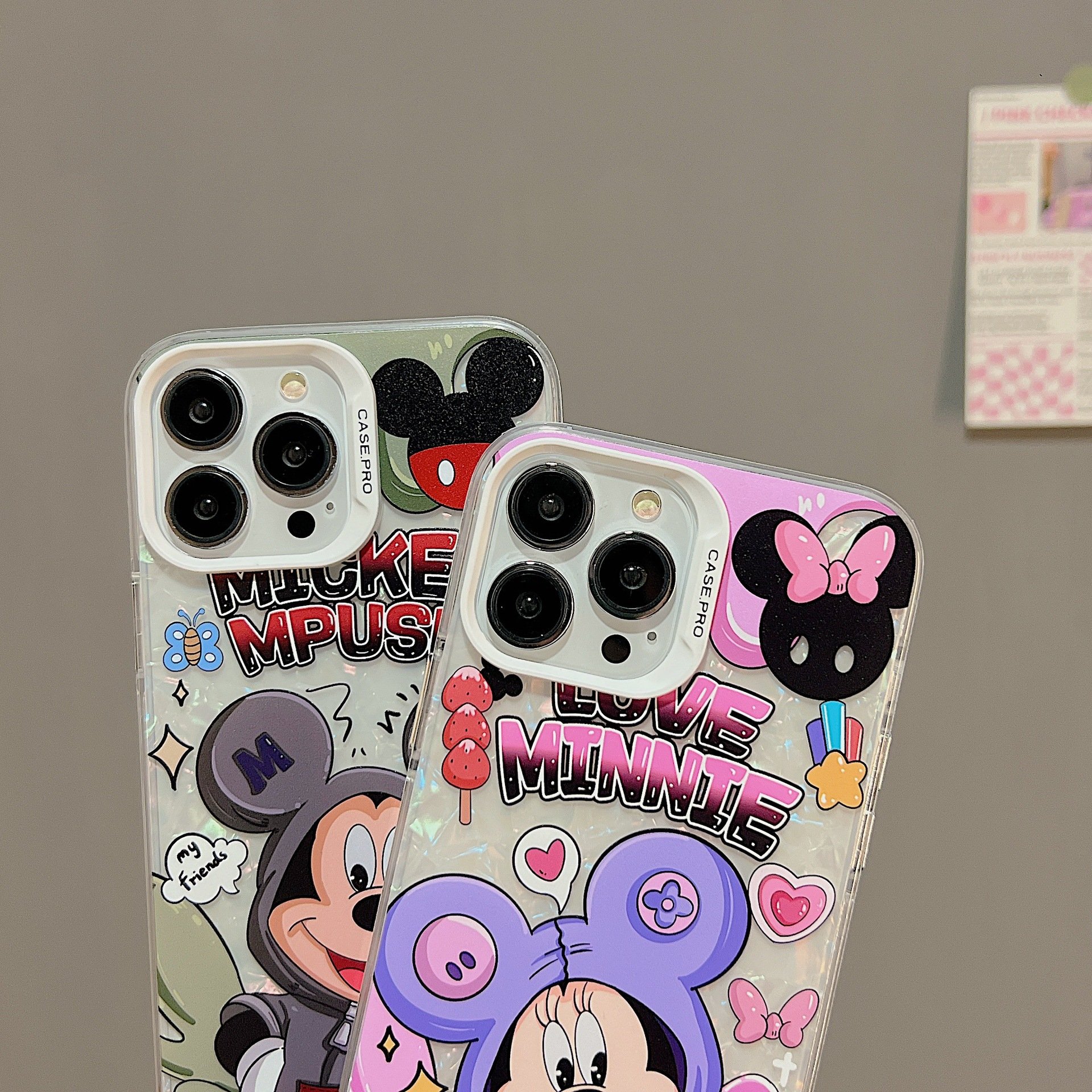 Cartoon Mickey Acrylic Mobile Phone Case For iPhone 16 15 14 13 12 11 Pro max Silicone TPU Minnie Printing Shockproof Back Cover