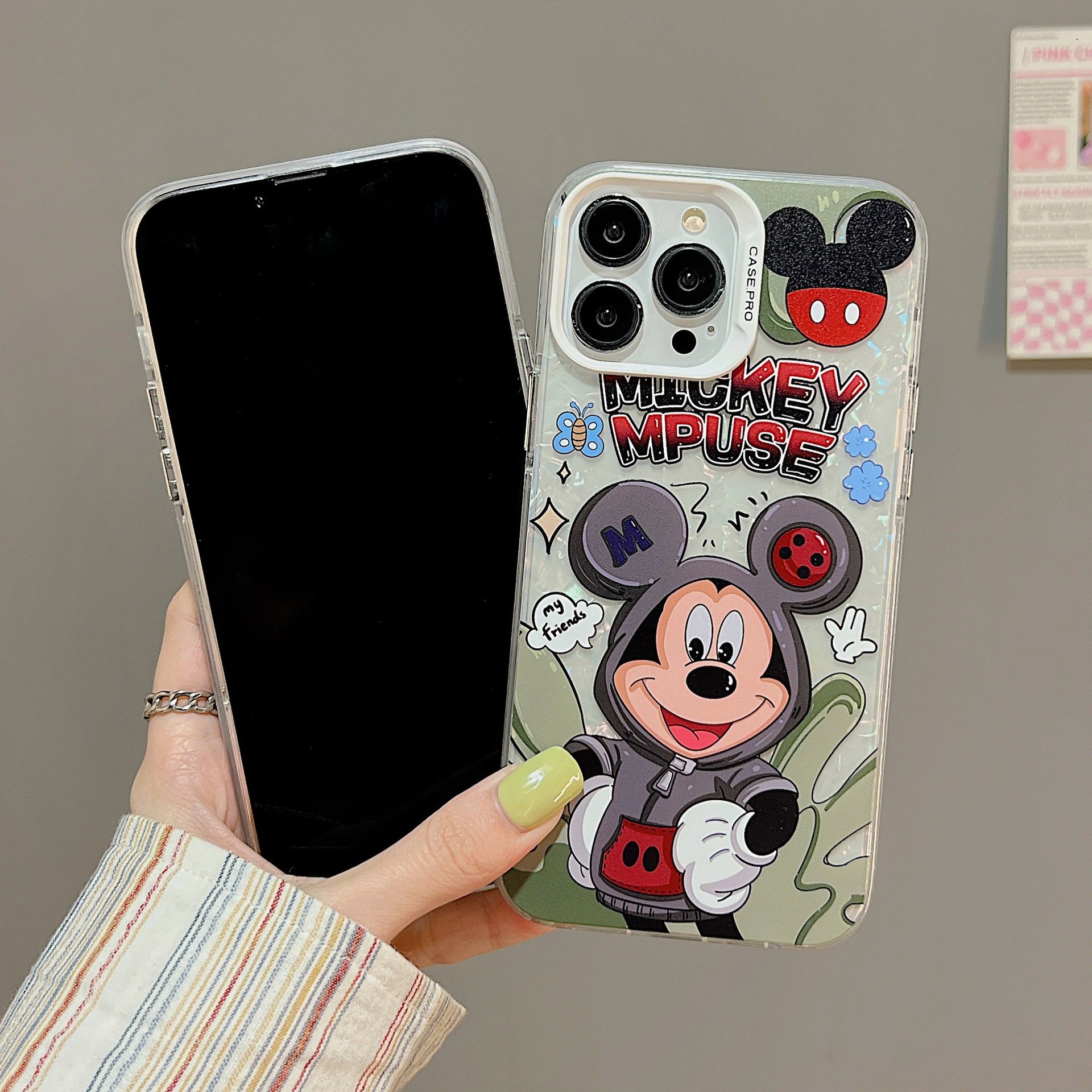 Cartoon Mickey Acrylic Mobile Phone Case For iPhone 16 15 14 13 12 11 Pro max Silicone TPU Minnie Printing Shockproof Back Cover