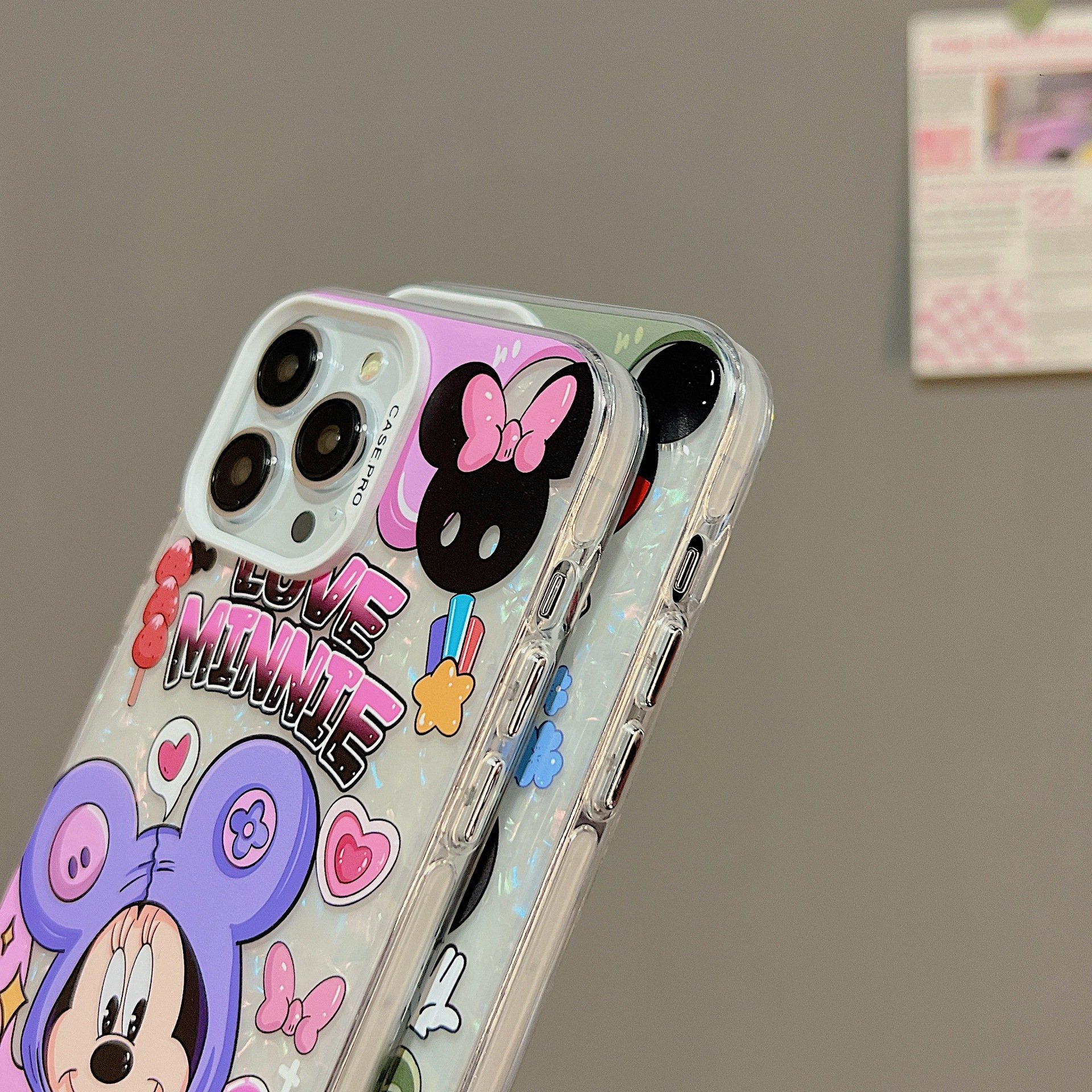 Cartoon Mickey Acrylic Mobile Phone Case For iPhone 16 15 14 13 12 11 Pro max Silicone TPU Minnie Printing Shockproof Back Cover