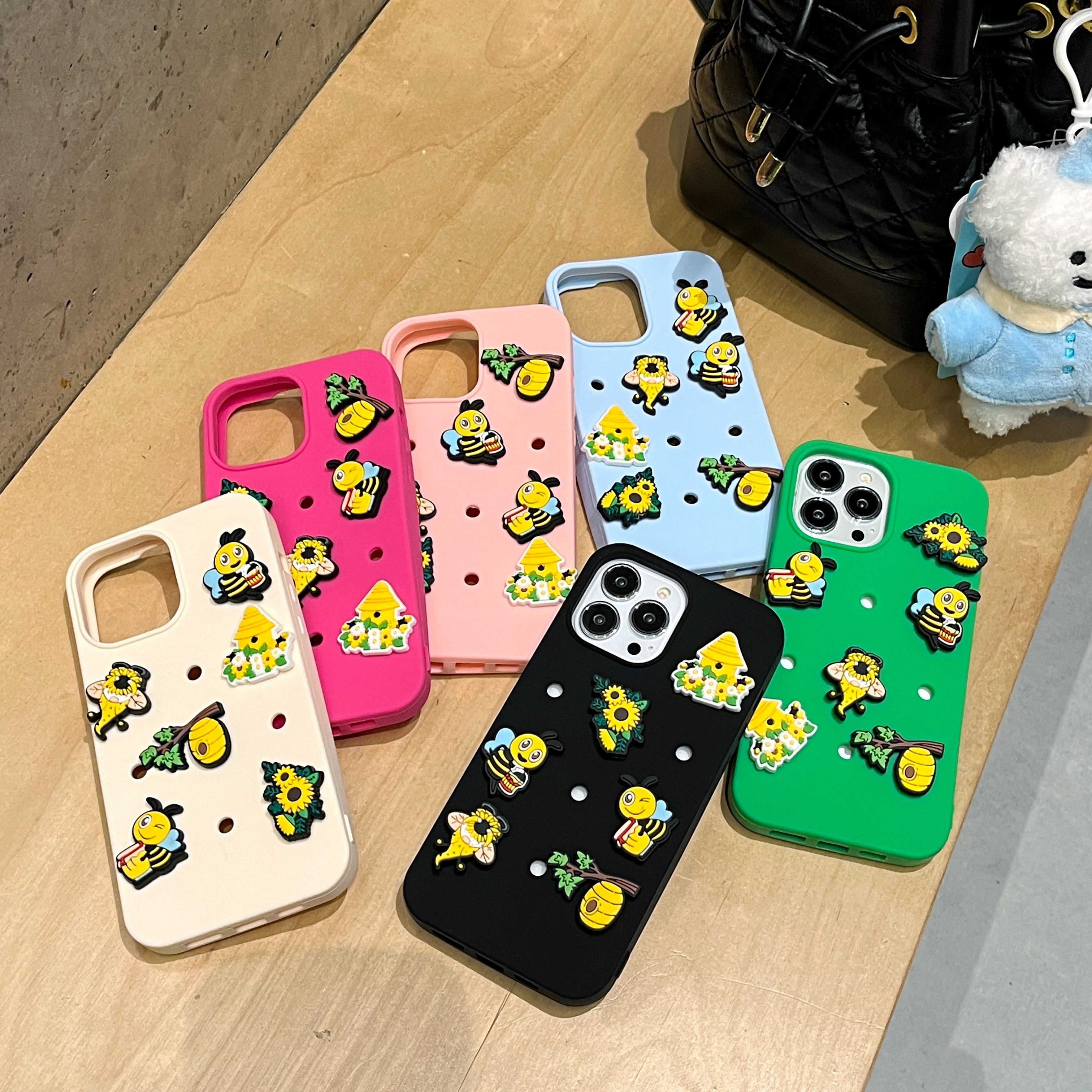 Creative cartoon diy honeybee hole shell applied to 15promax dress up 14 12 phone case silicone new 11 XR 13 protective case